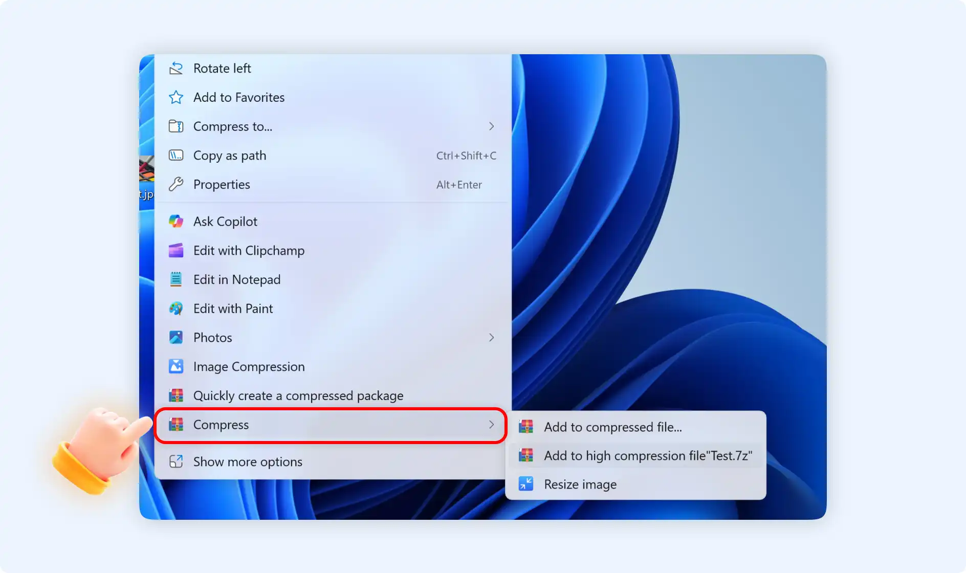 3 options if you choose right-click compress option