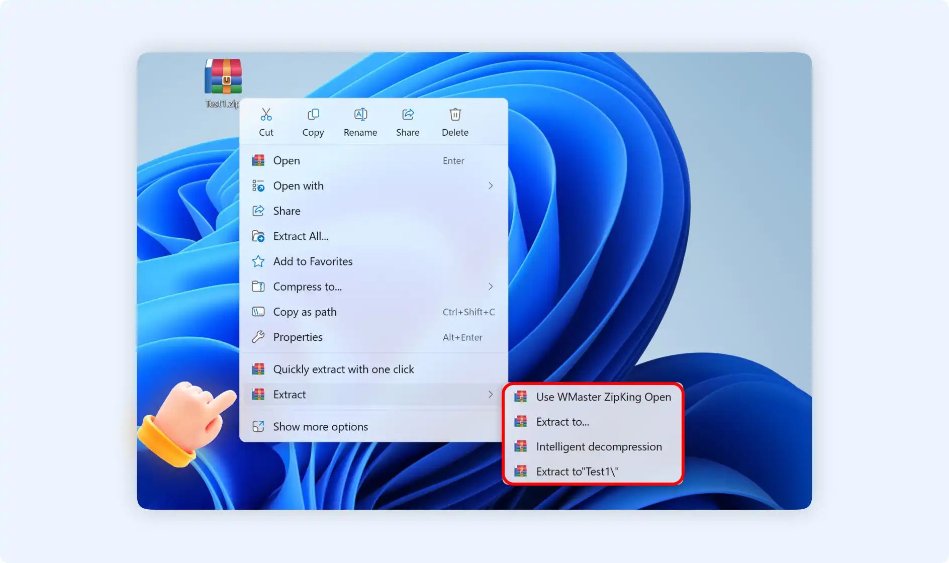 right-click to select extract 4 options
