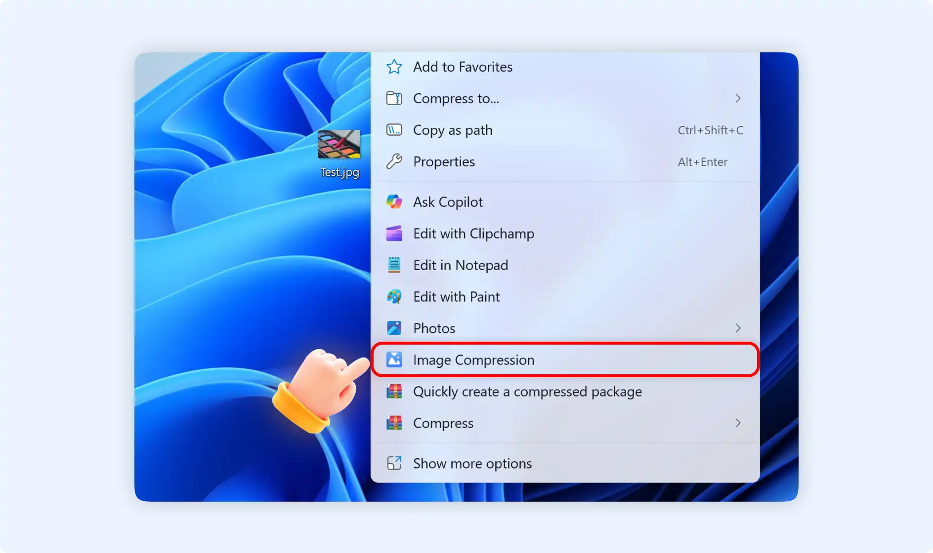 right-click to choose image compression