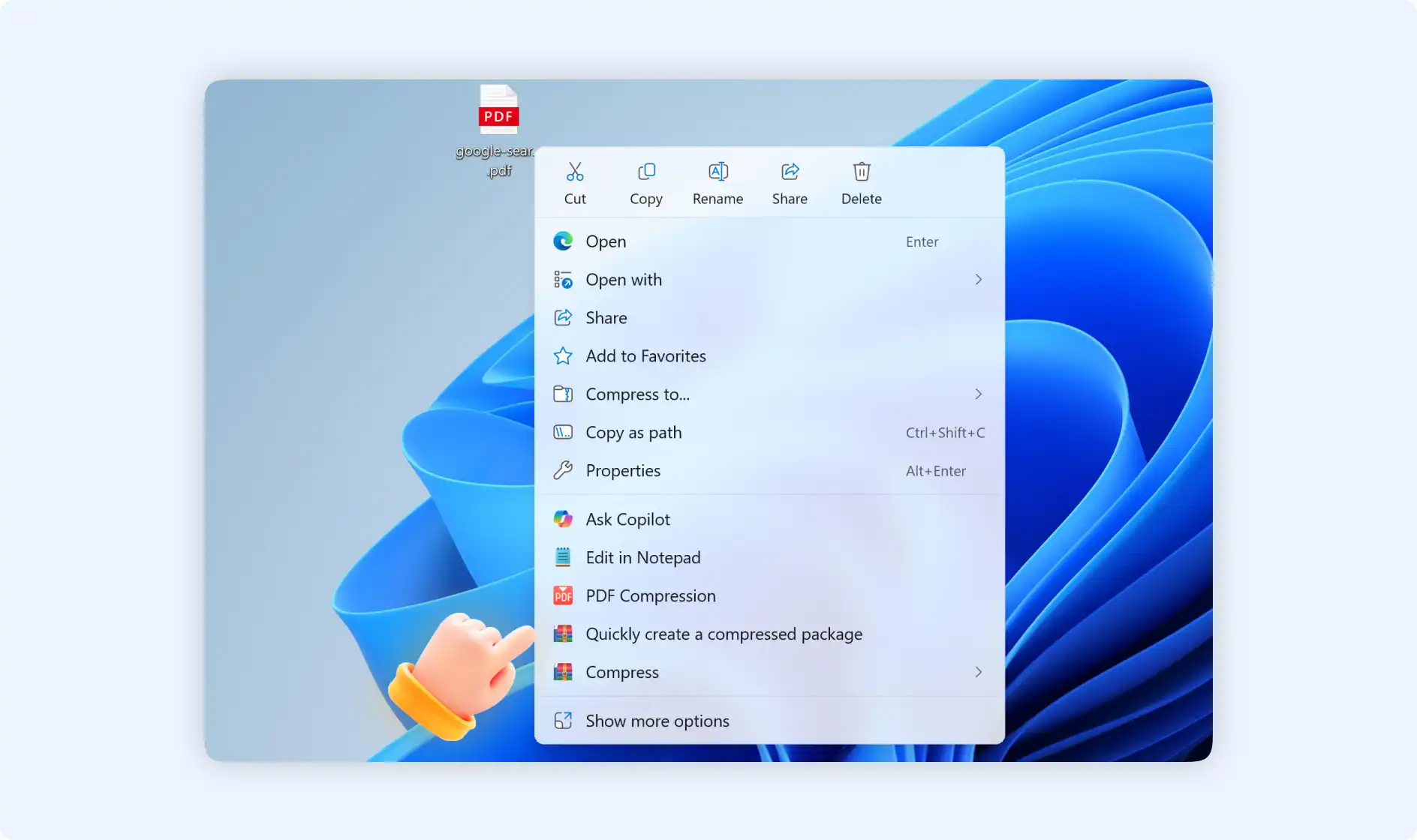 Right-click to select quickly create a compressed package
