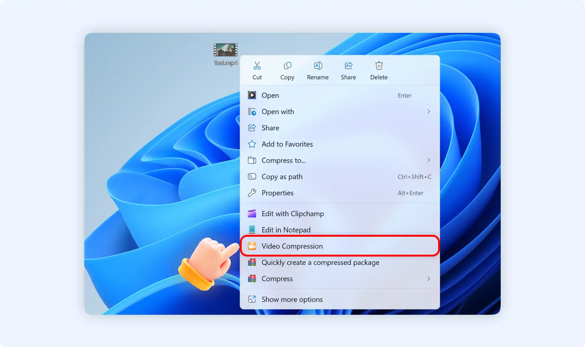 right-click to choose video compression
