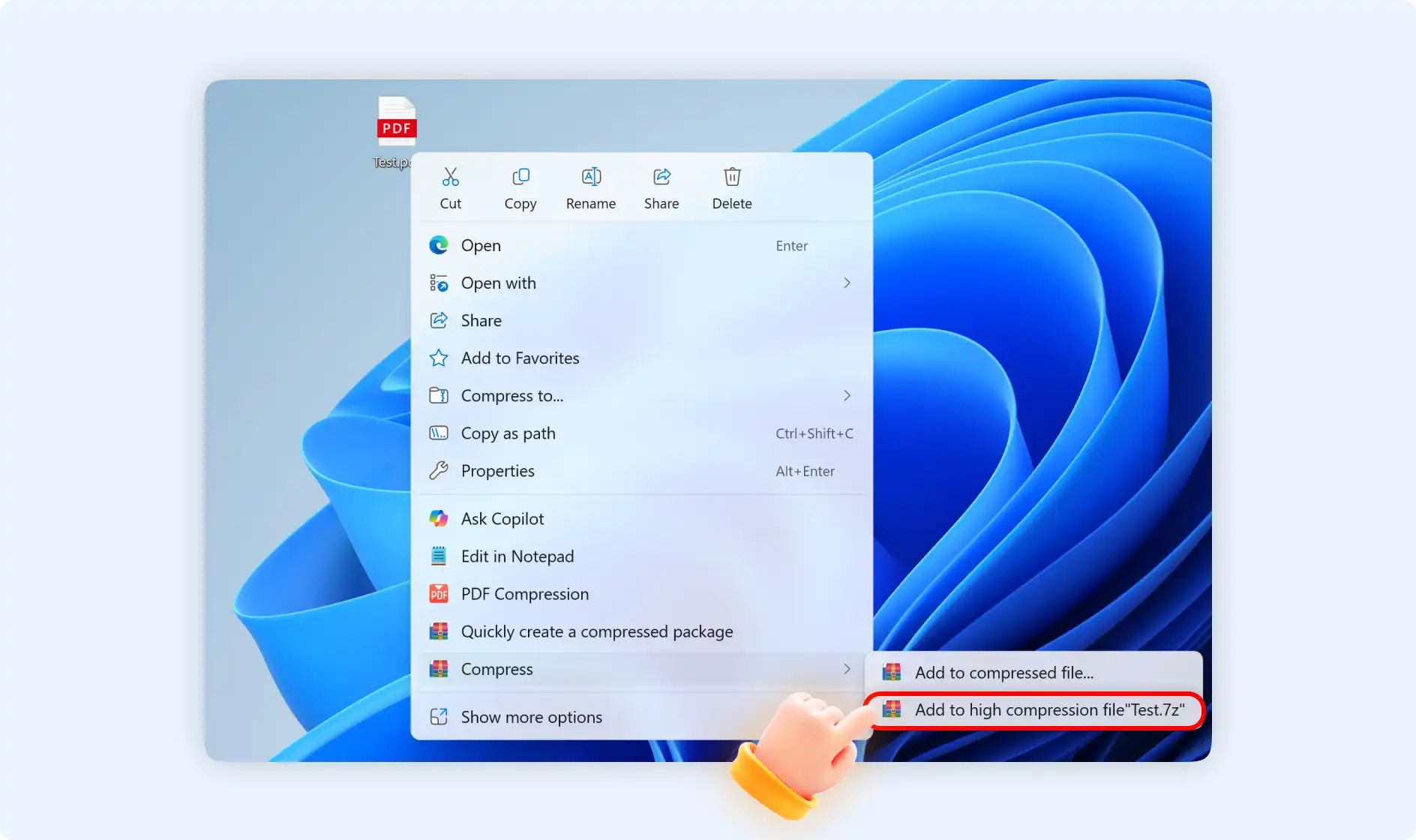 select add to 7z file