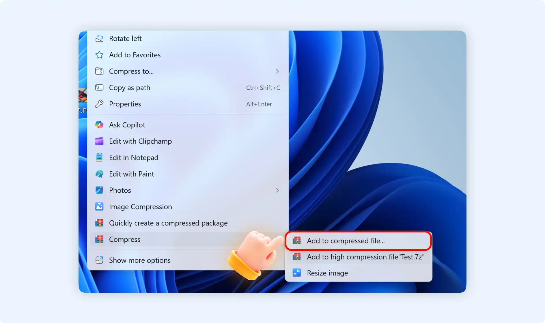Select add to compressed file