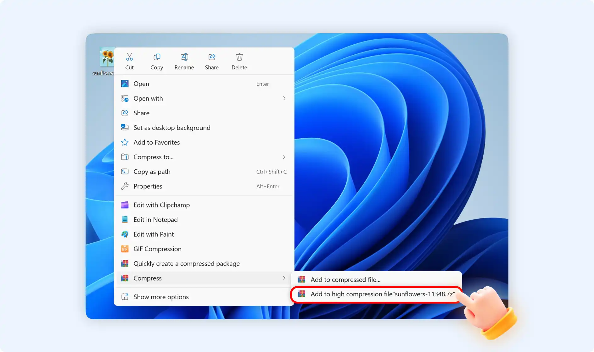 select add to high compression file 7z