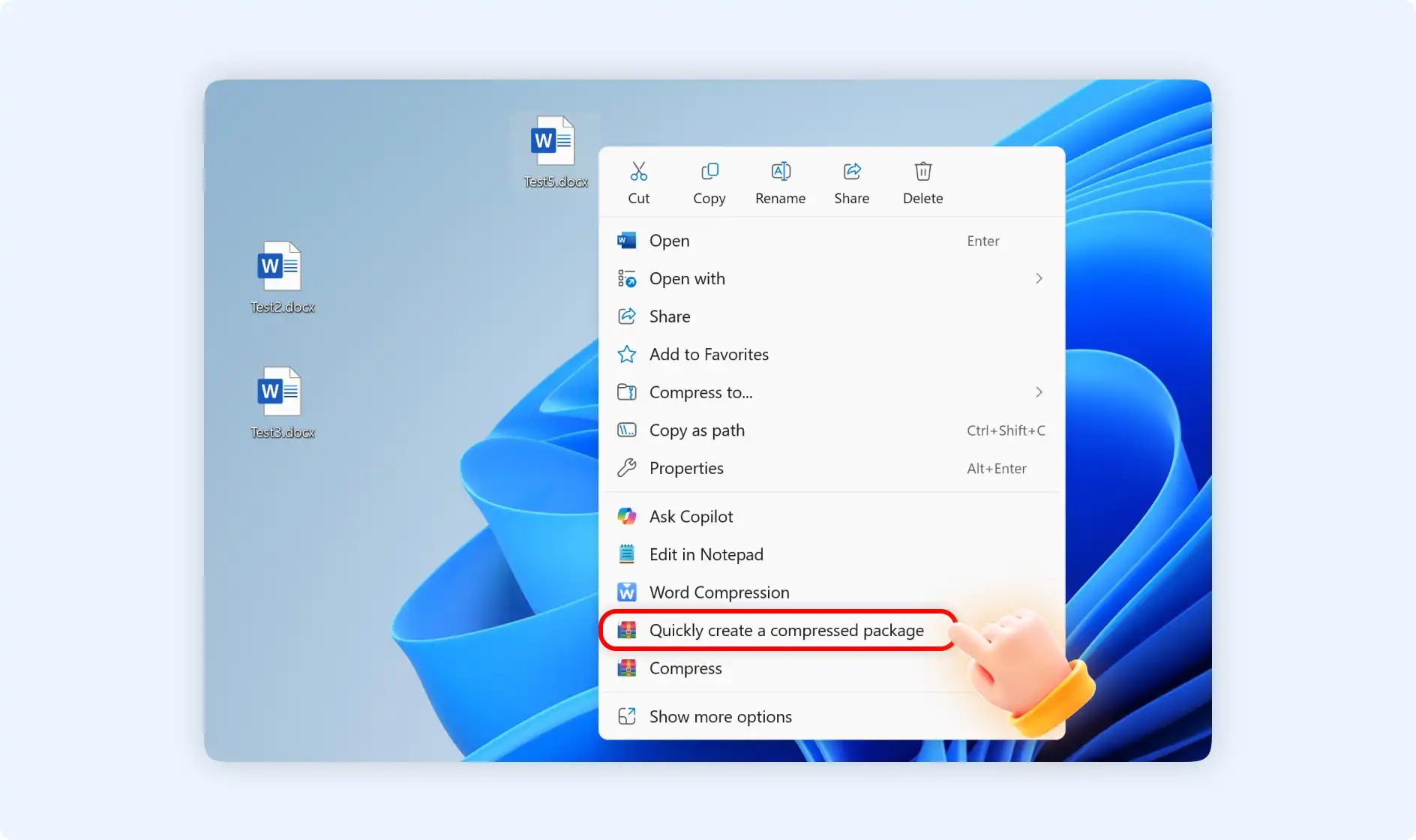 select quickly create a compressed package