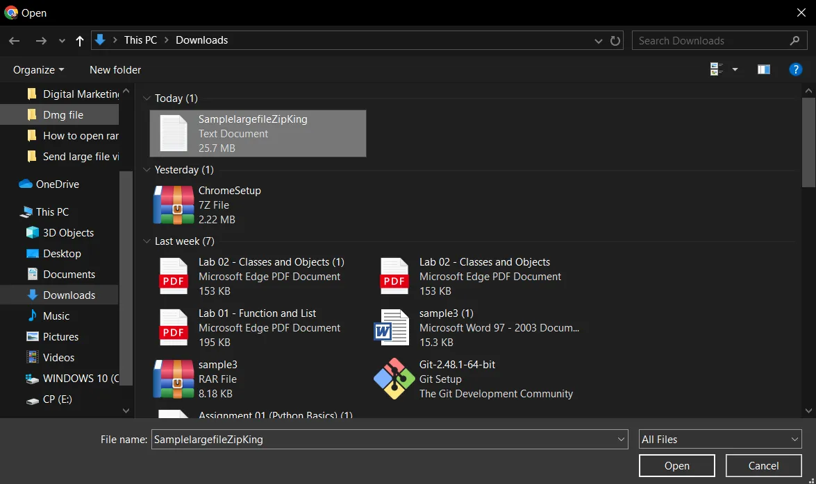 Select file to upload on Google Drive