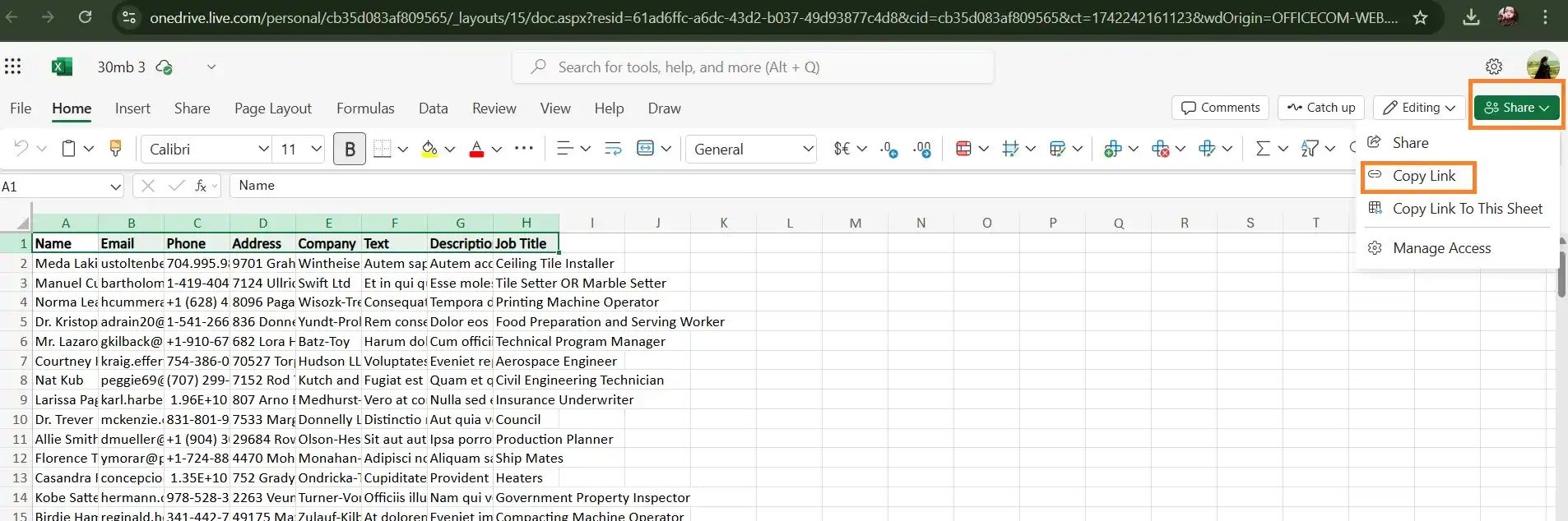 Generate a shareable link to send large file via email