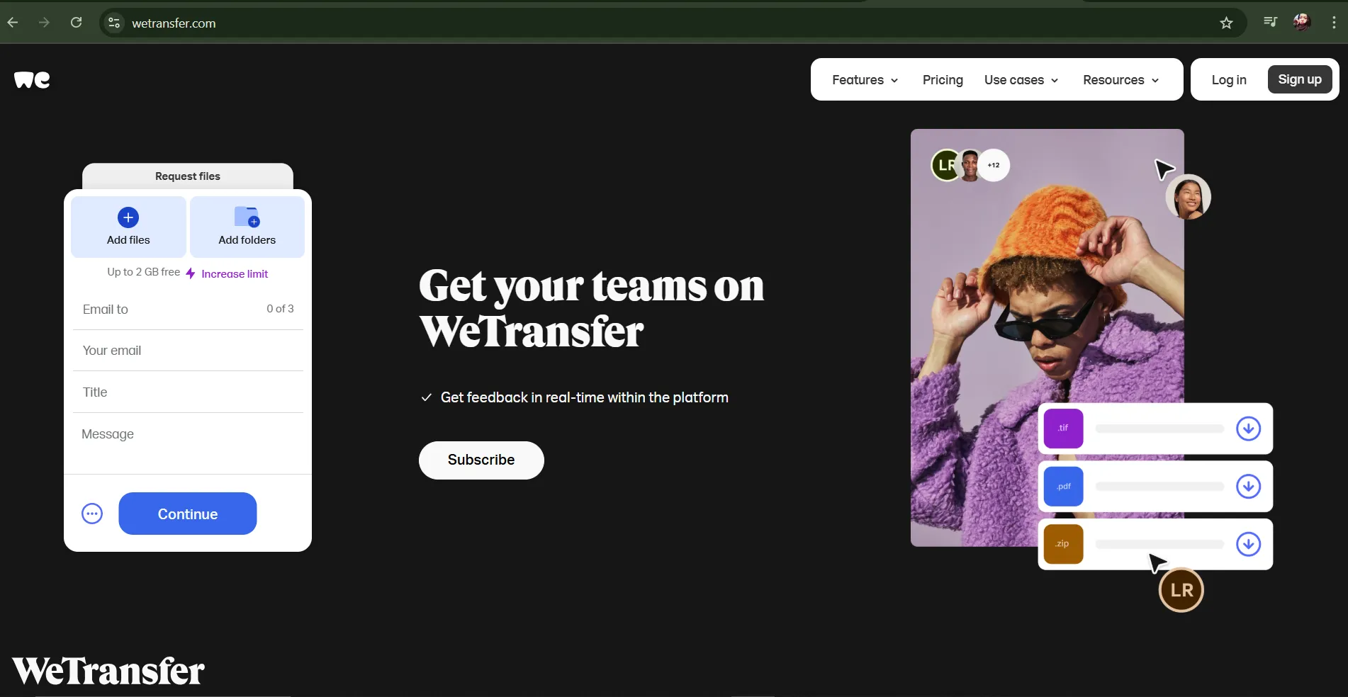 Visit wetransfer and add files