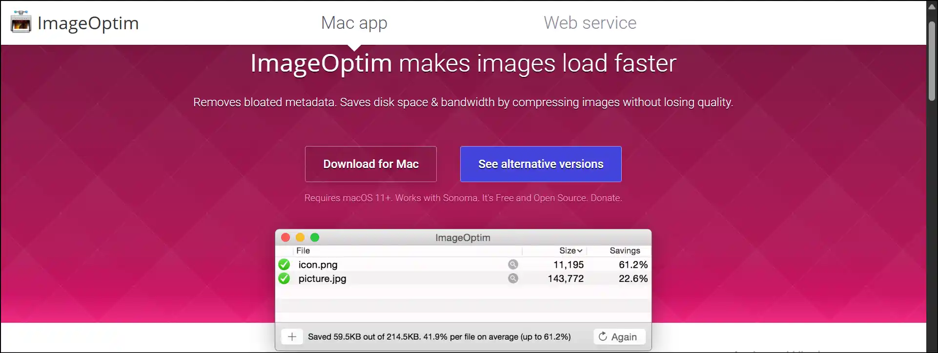 Download ImageOptim from Mac App Store to shrink image file size on Mac