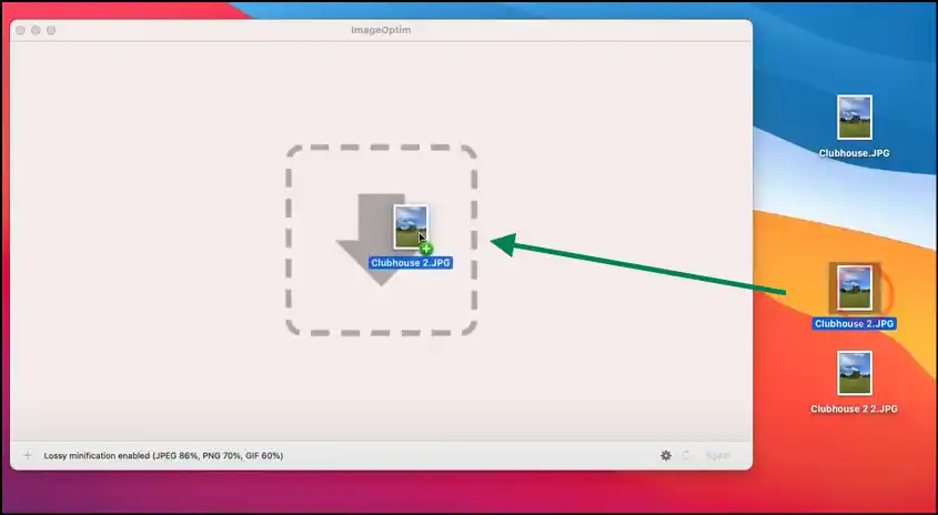 Drag and drop image to shrink file size on Mac with ImagOptim