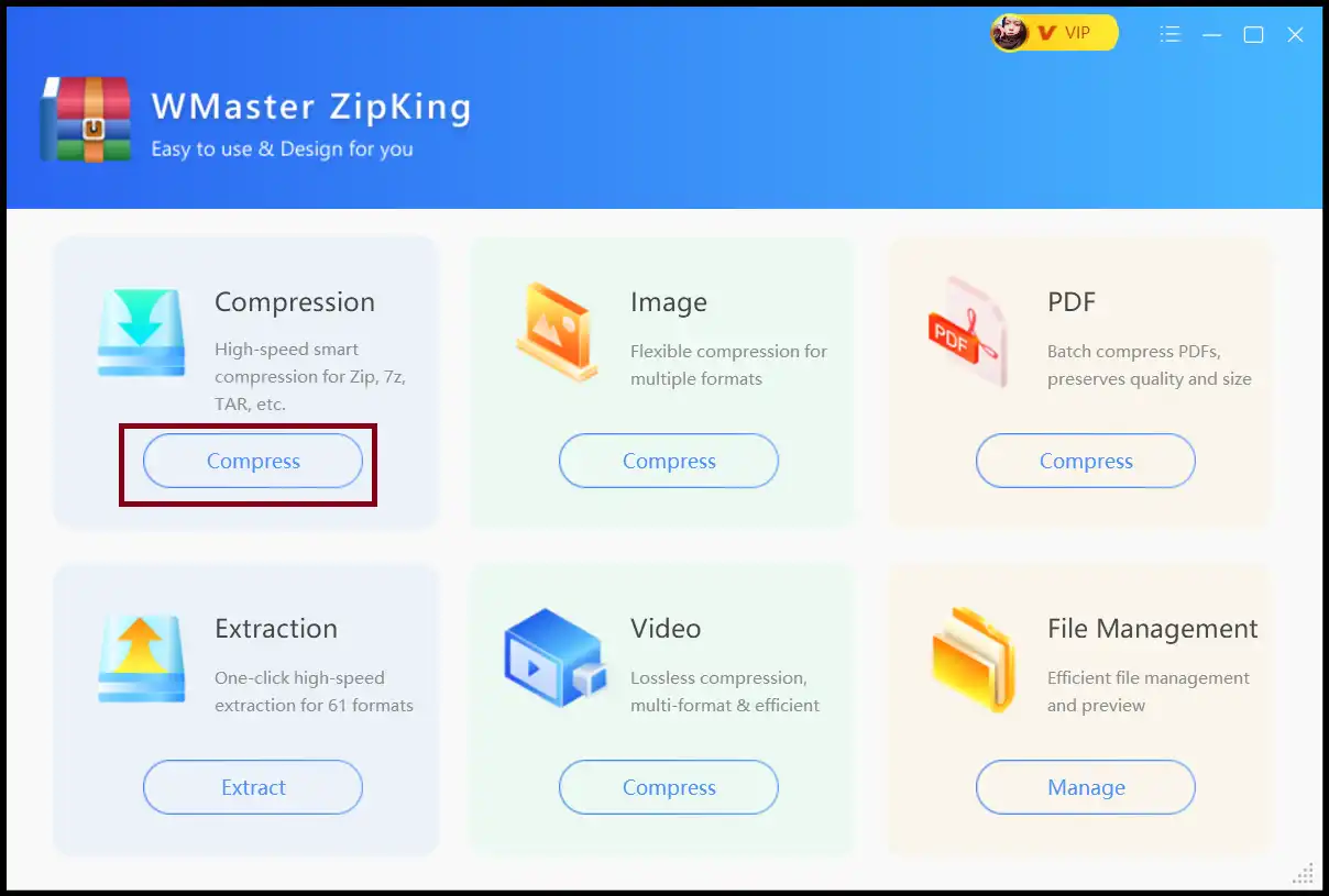 Launch ZipKing and tap on Compress to reduce zip file