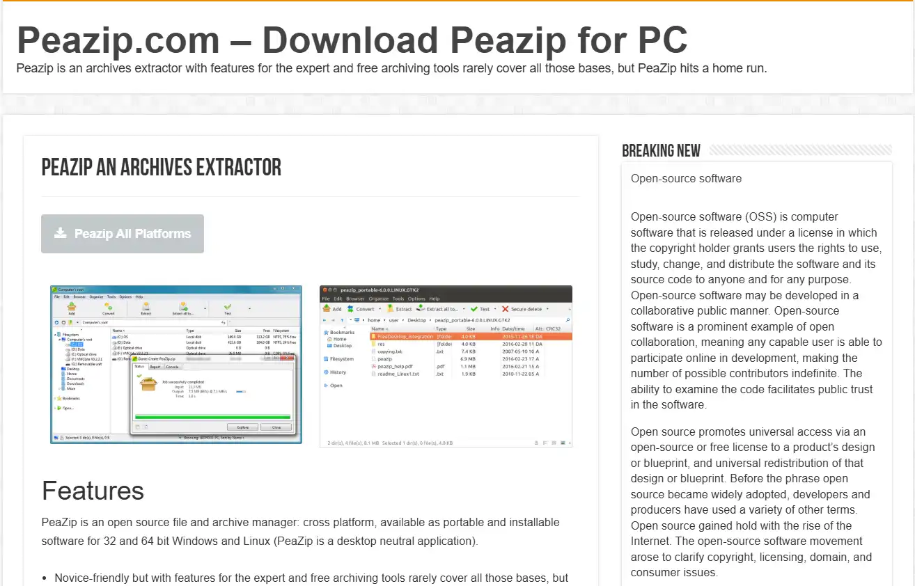 Peazip homepage