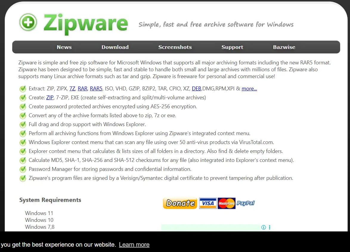 Zipware homepage