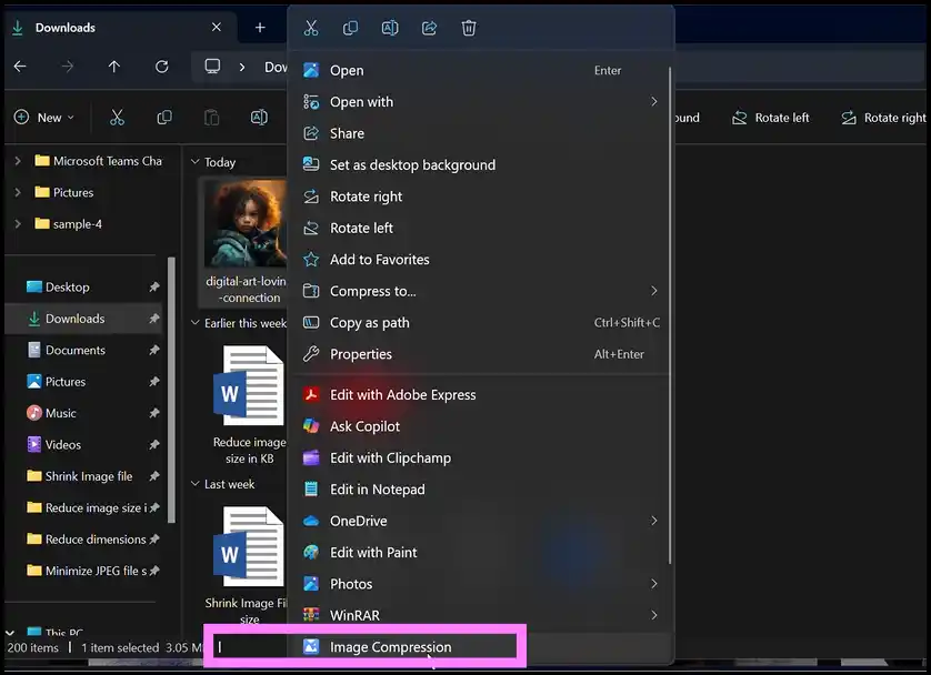 Apply right-click method to resize image on Windows with WMaster Zipking