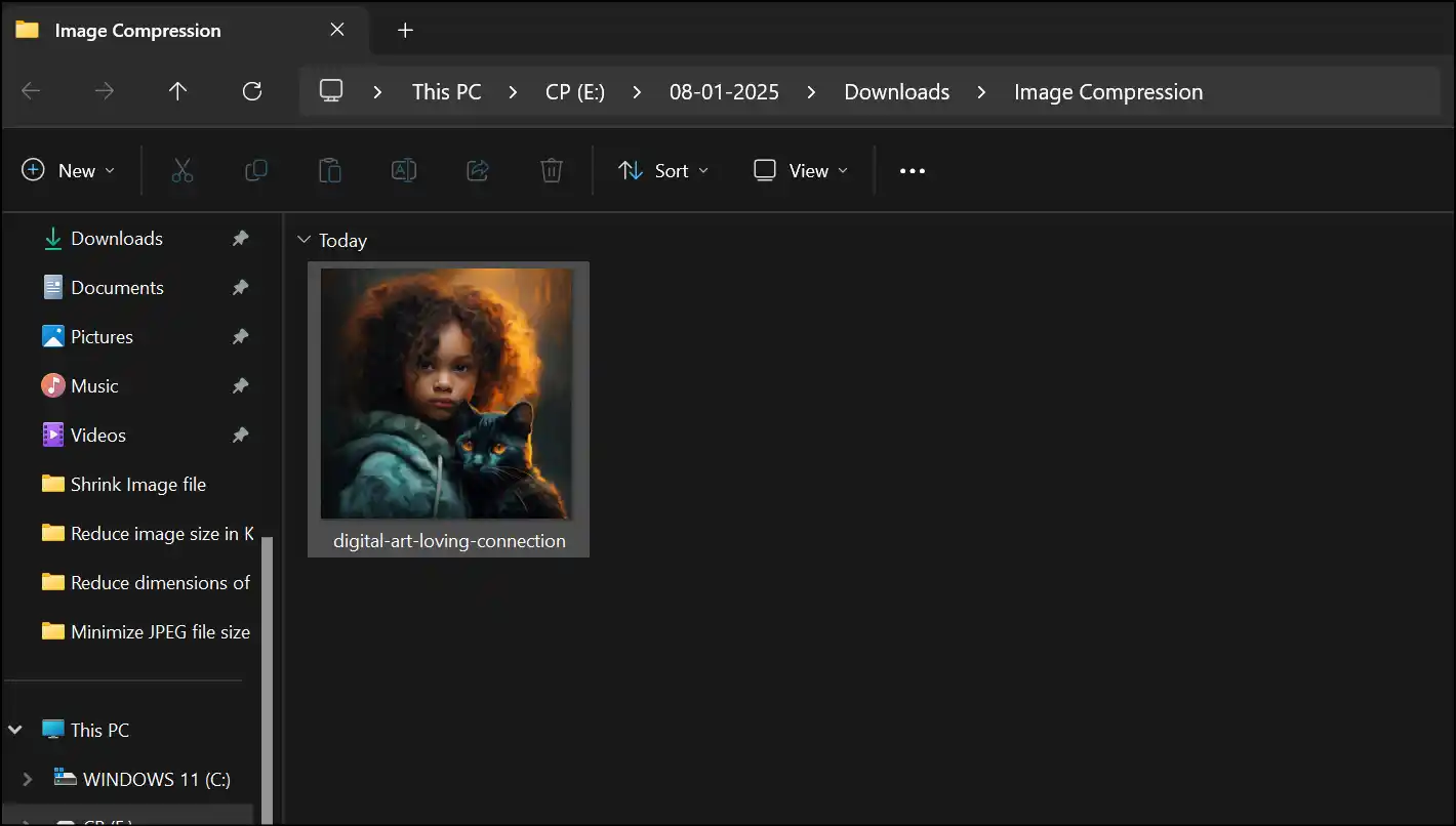 Access your compressed JPEG file in Image Compression folder created by Zipking
