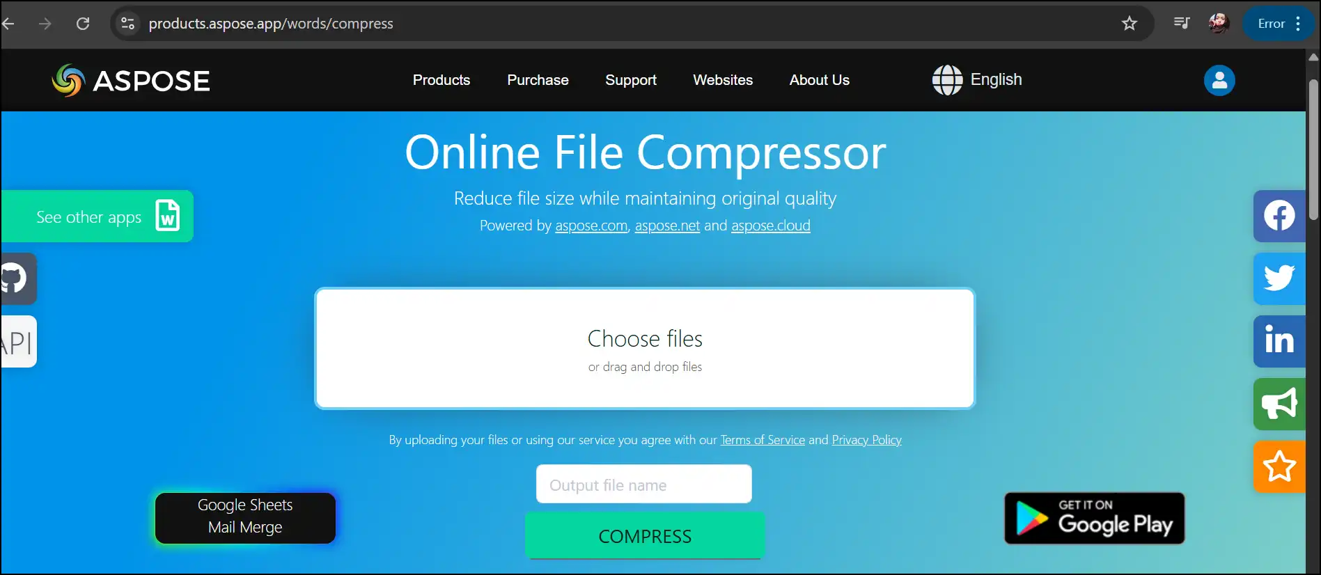 Aspose.app interface