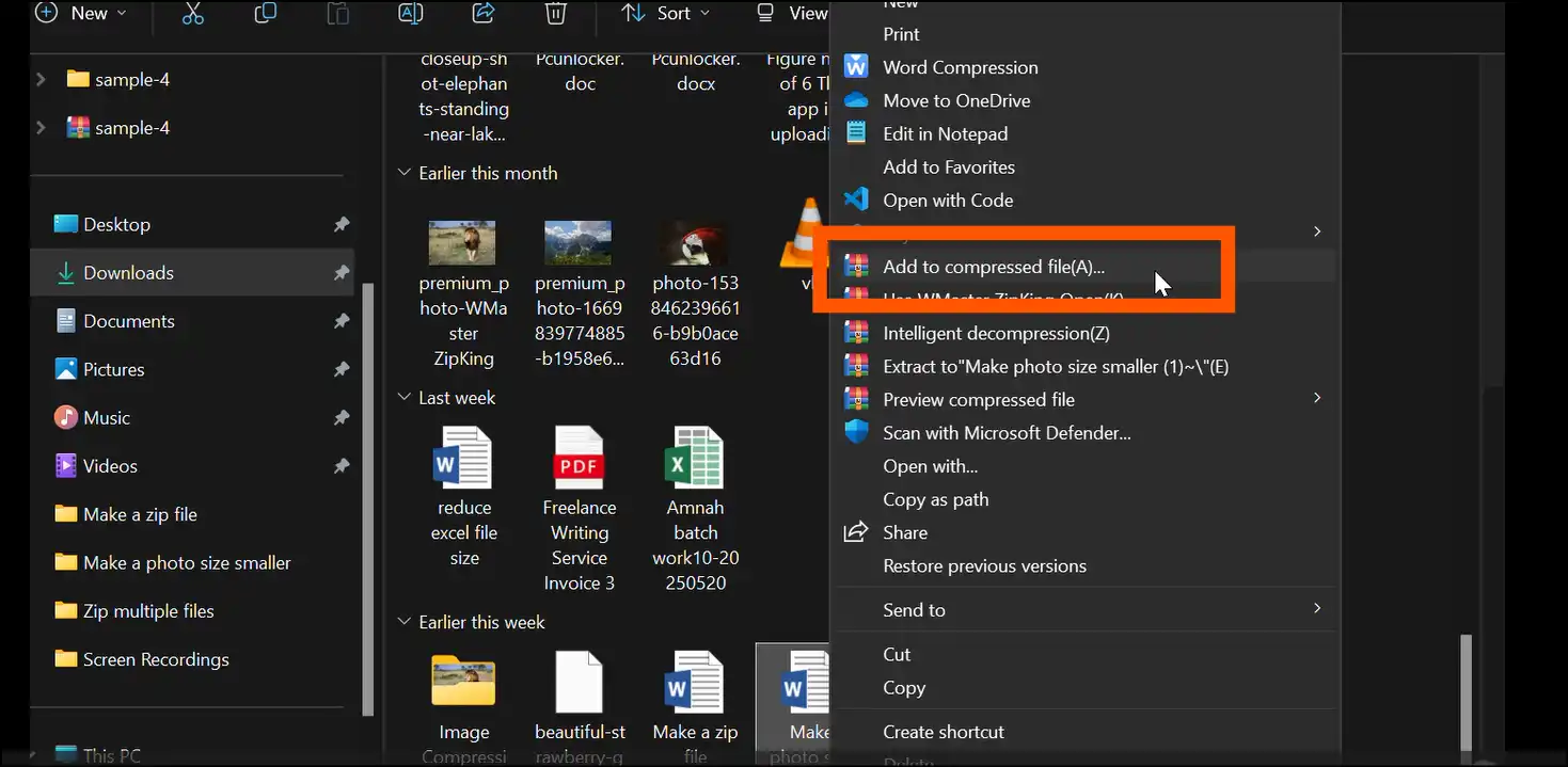 Right-click to zip a file into multiple smaller files with Zipking