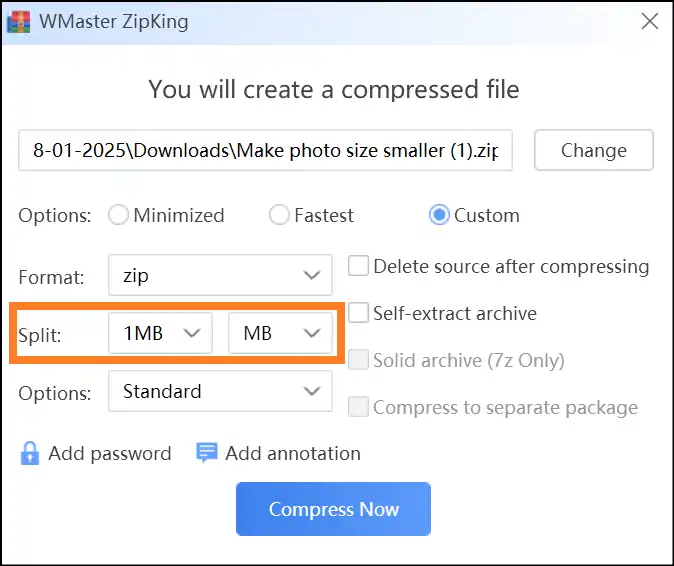 Go to Custom and add personalization for your smaller files