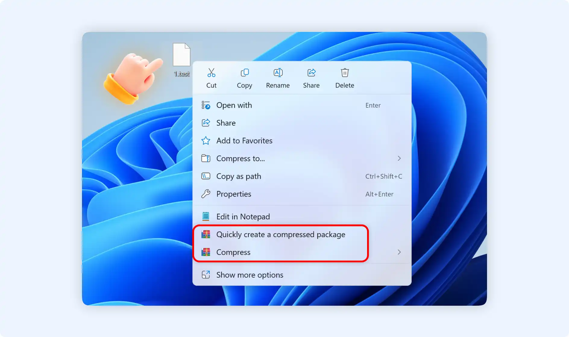 2 situations to right-click for zipping a file