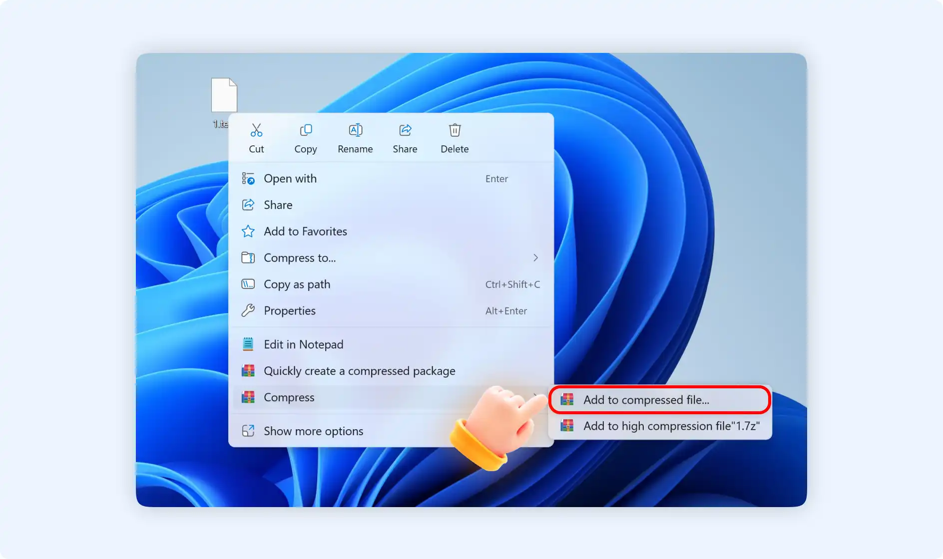 right click files to choose compressed file