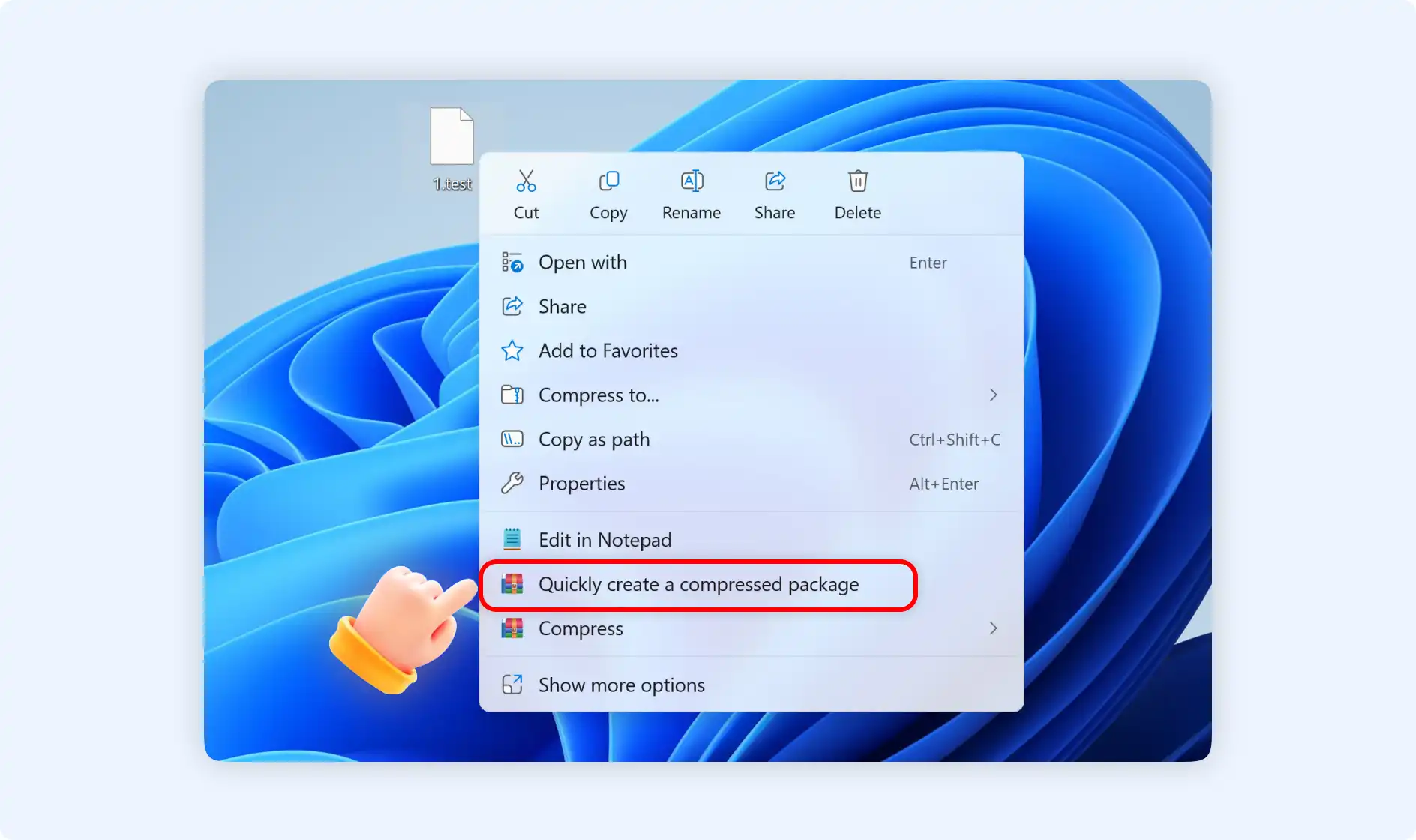 Choose quickly create a compressed package