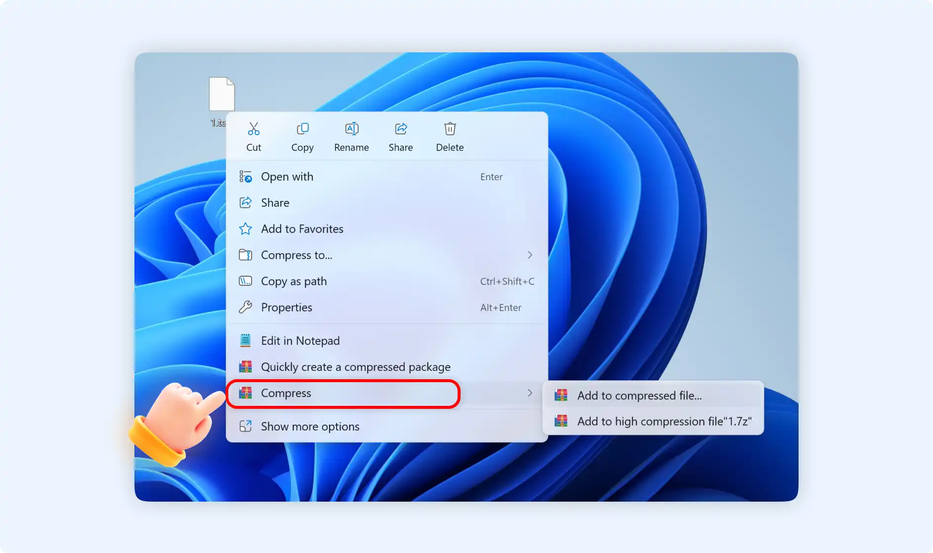 right click files to choose compress