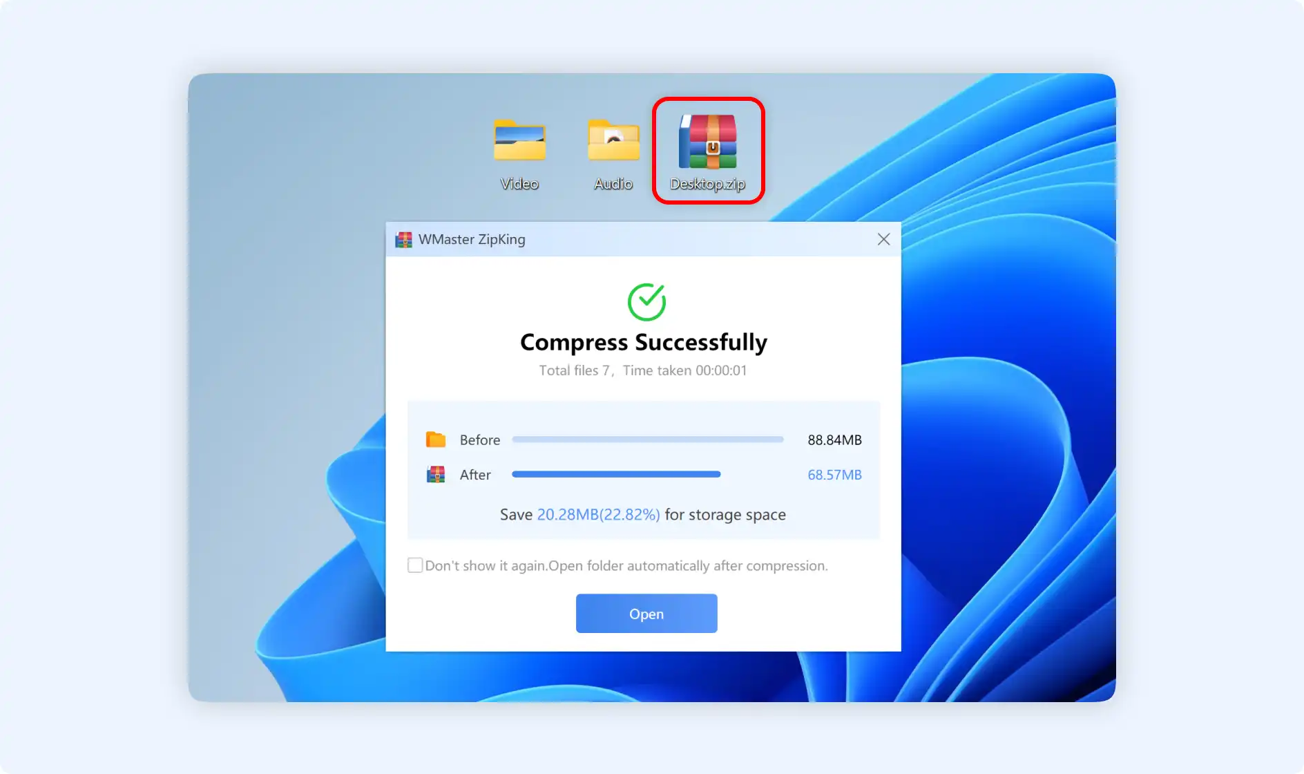 Show compressed file successfully