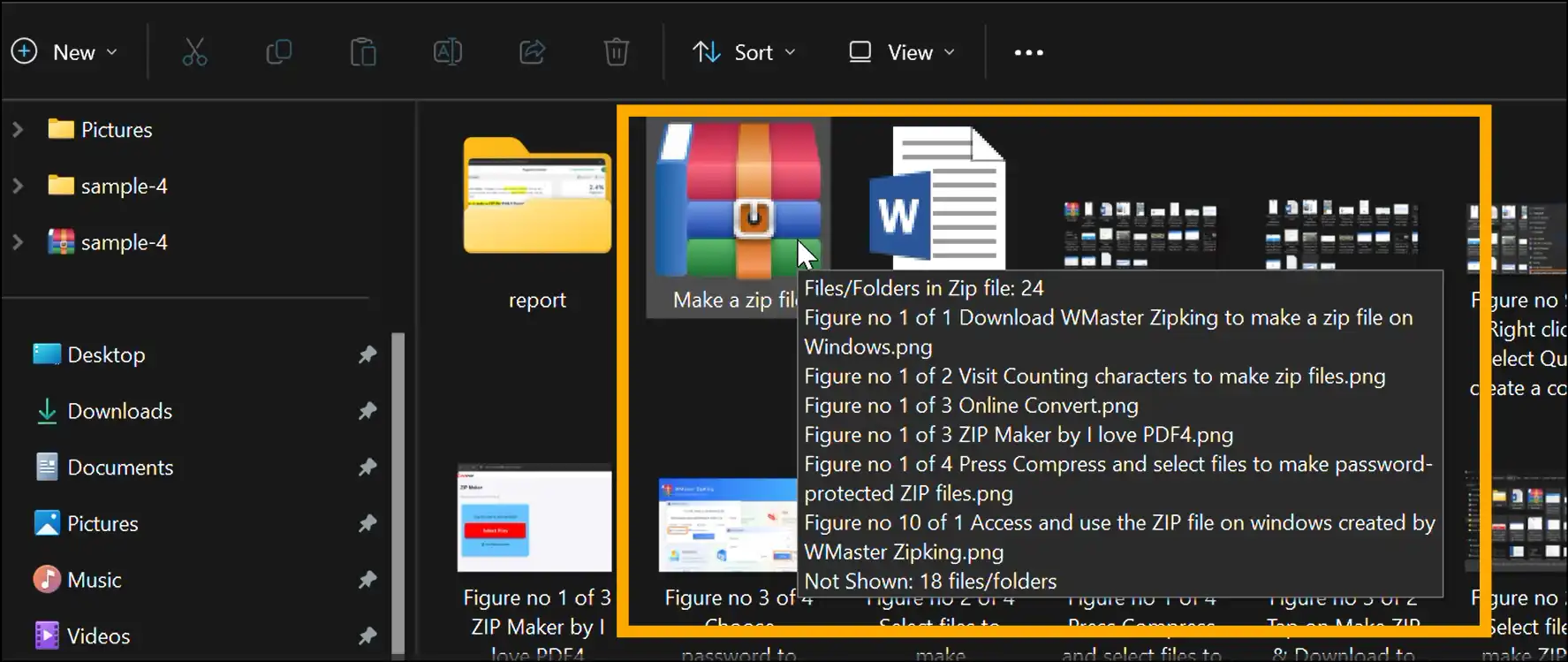 Create and access the ZIP file on windows that contains multiple files