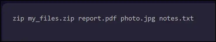 Example of specific file command to zip multiple files