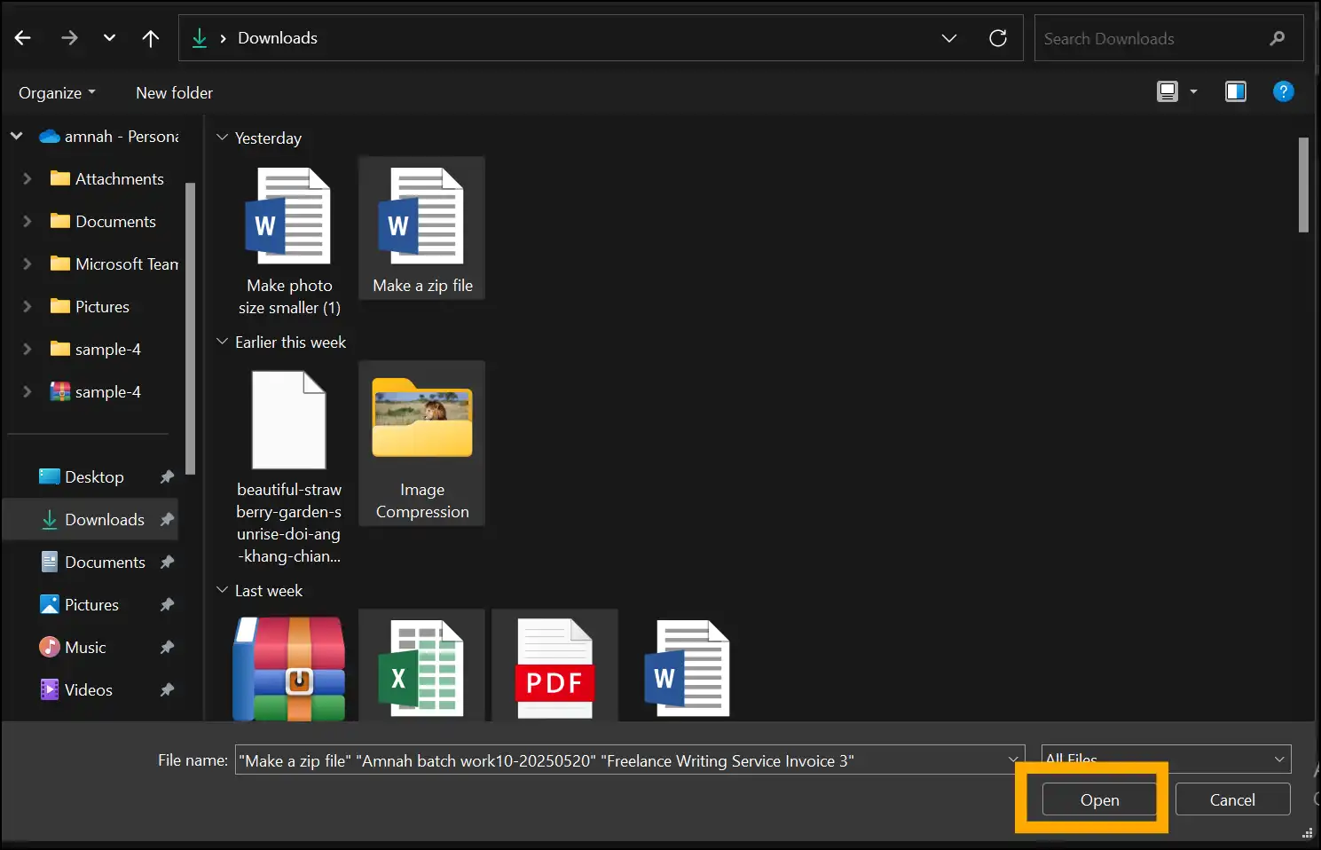 Select & upload files on digipdf - how to create a zip file with multiple documents