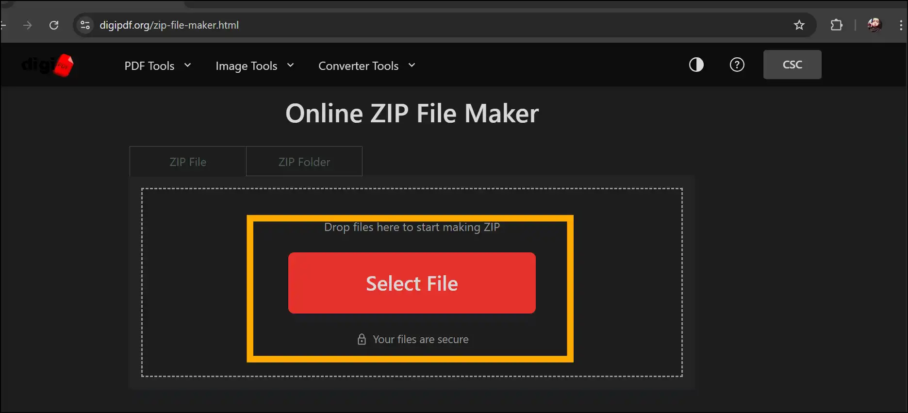 Visit digipdf to zip multiple files online