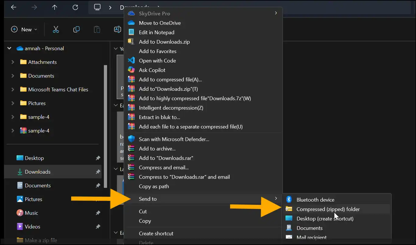 How to zip multiple files with Windows explorer
