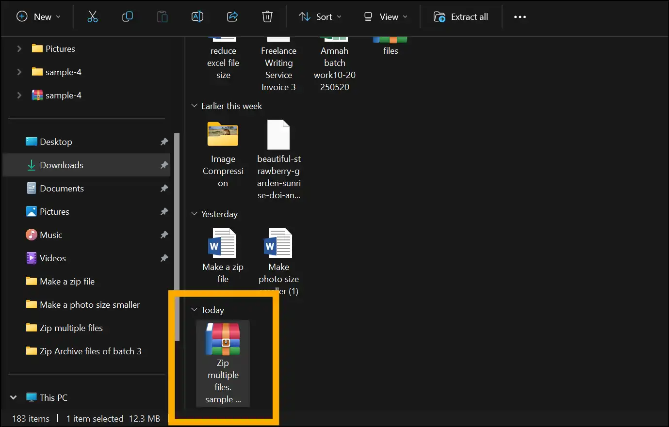 Access and use zip file created using Windows in-built feature