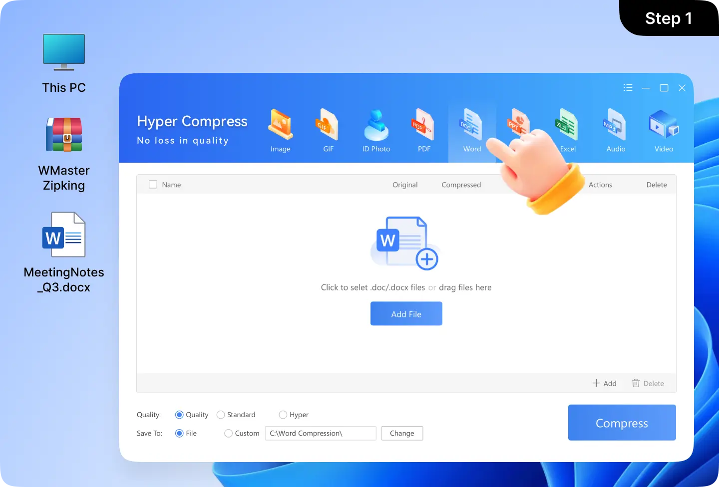 Locate the 'Word' Hyper-compression Interface
