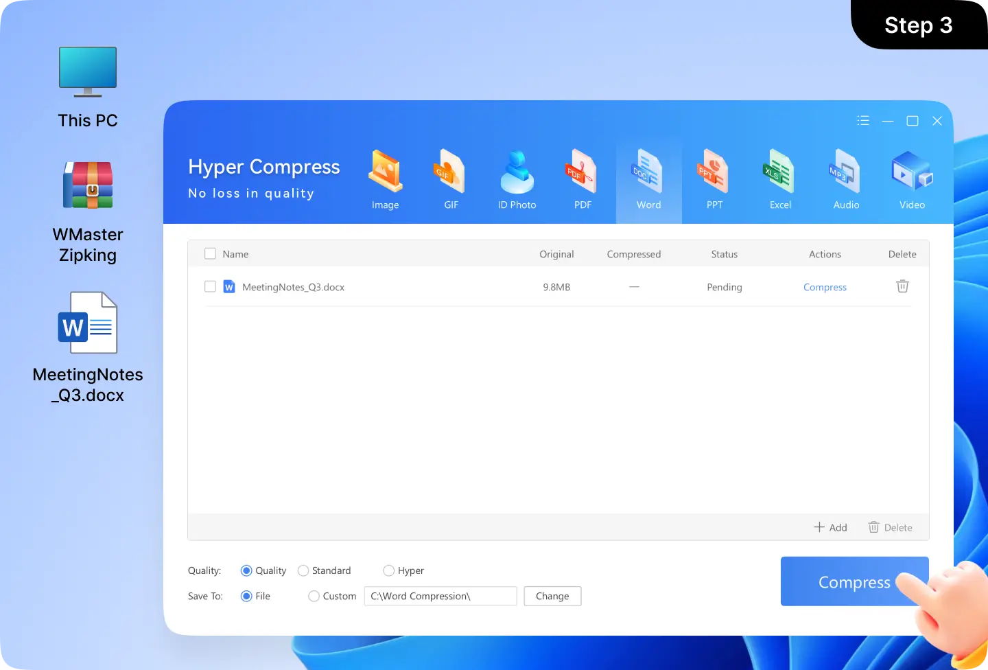 Click 'Compress' to Start Word Document Compression