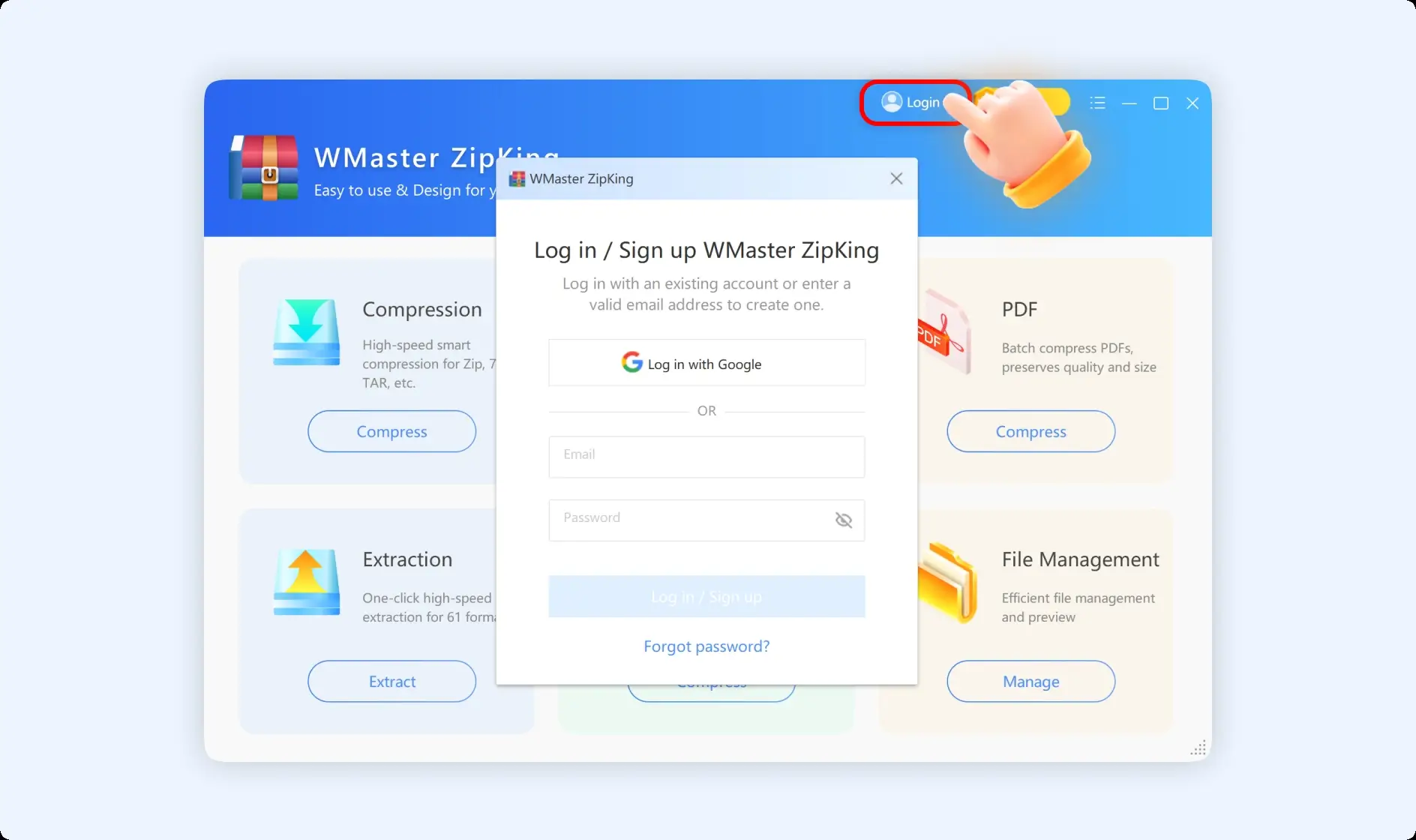 click the “Login” icon to log in WMaster
